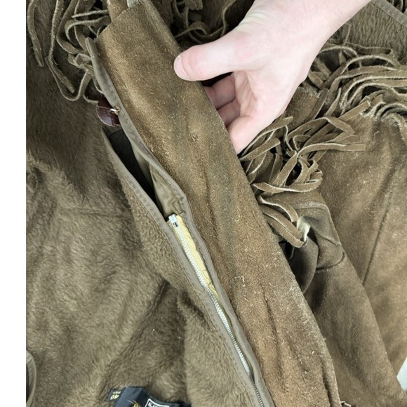 Vintage Brown Suede Leather Fringe Western sears Jacket Cowboy Boho Coat - Picture 6 of 10